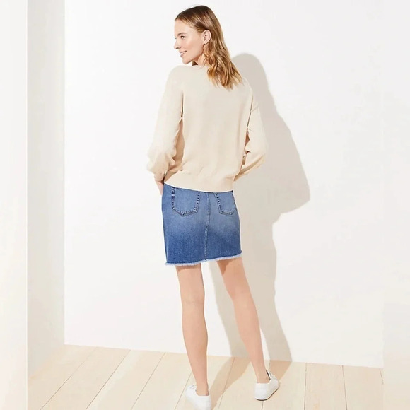 LOFT Weekend Sweater Tan Pink Balloon Sleeve Crewneck Pullover Size XS - Picture 3 of 11